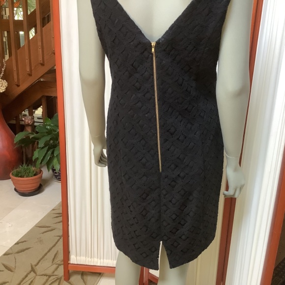 Liquid NY Black Sleeveless Embroidered Overlay Dress Size 10 Deep V in Back - Picture 6 of 10